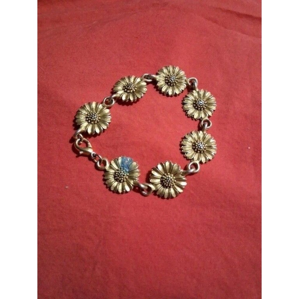 Vintage Eivind Hillestad Gold Tone Sunflower Daisy Link Bracelet Norway Read.